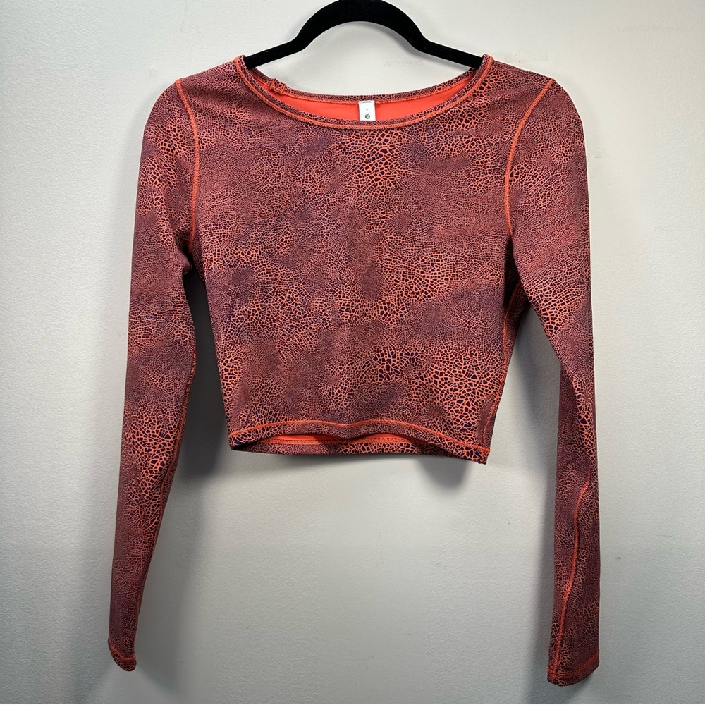 Lululemon Wunder Train Cropped Long Sleeve Shirt, Crackle Glaze Vintage Orange 6 - Picture 5 of 12